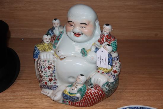 A large Chinese famille rose figure of Budai H.28cm